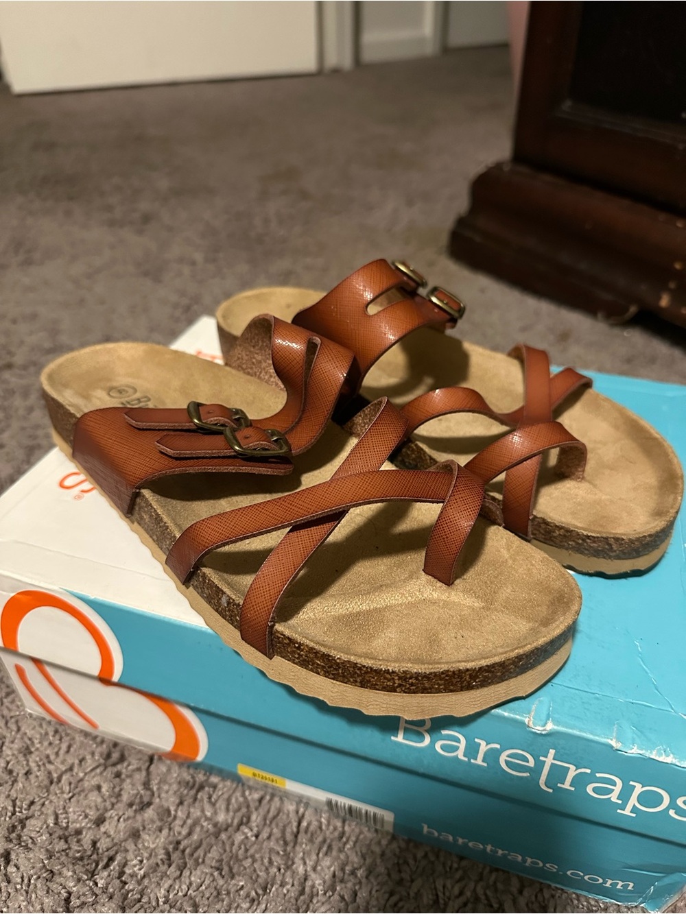 Bjorndal Brown Multi-Strap Slide Sandals with Buckle Accents